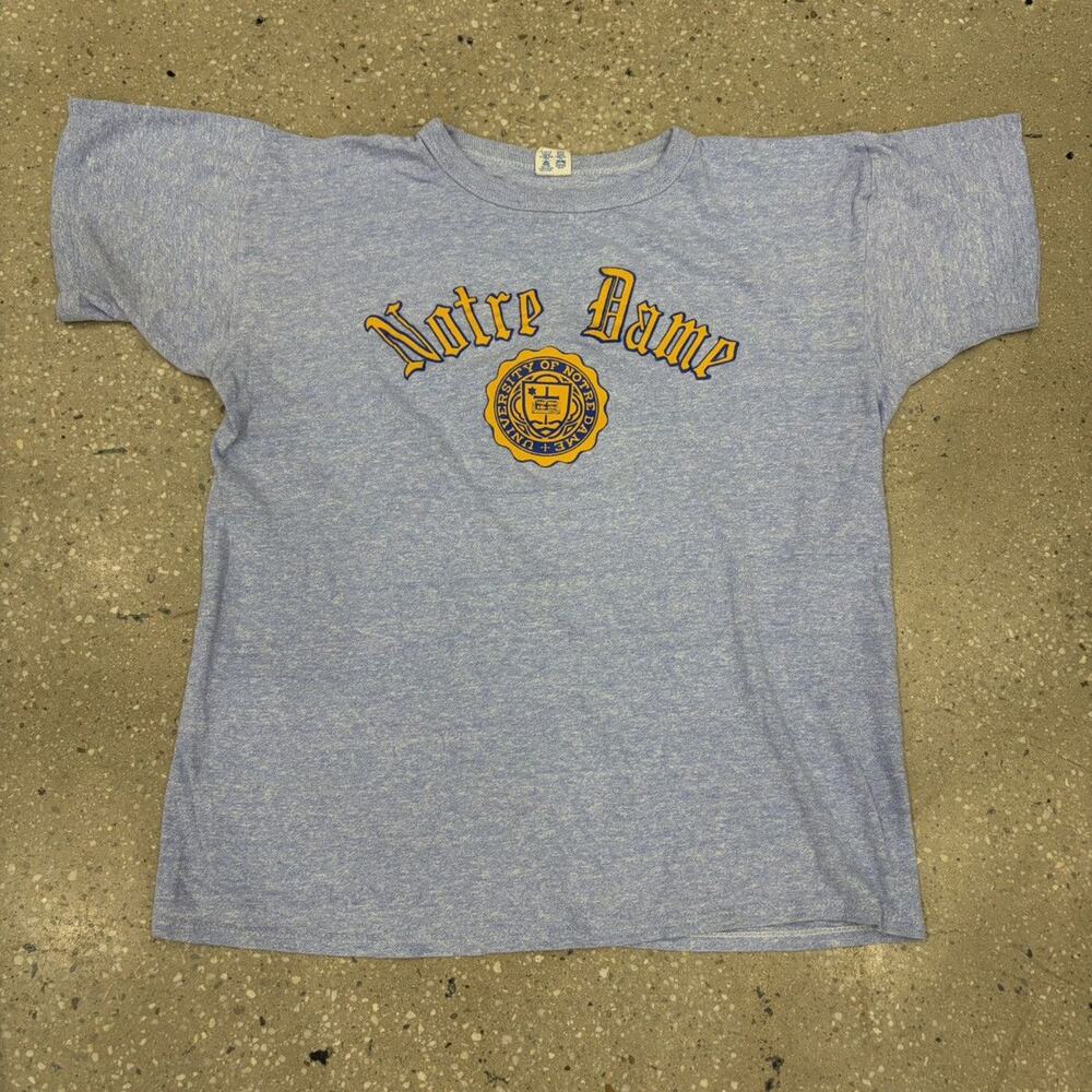 Vintage 80s Notre Dame Blue/Yellow Champion T-Shirt